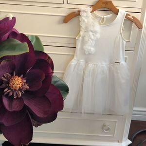 White pearl flower tulle  dress